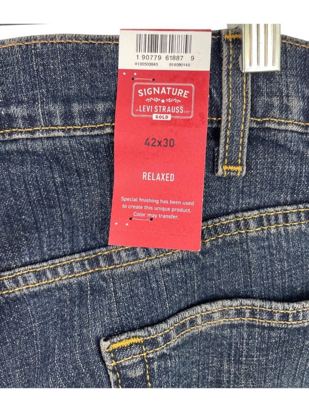 Signature Levi Strauss Relaxed Fit Flex Jeans Mens 42x30 Dark Wash - Picture 6 of 11